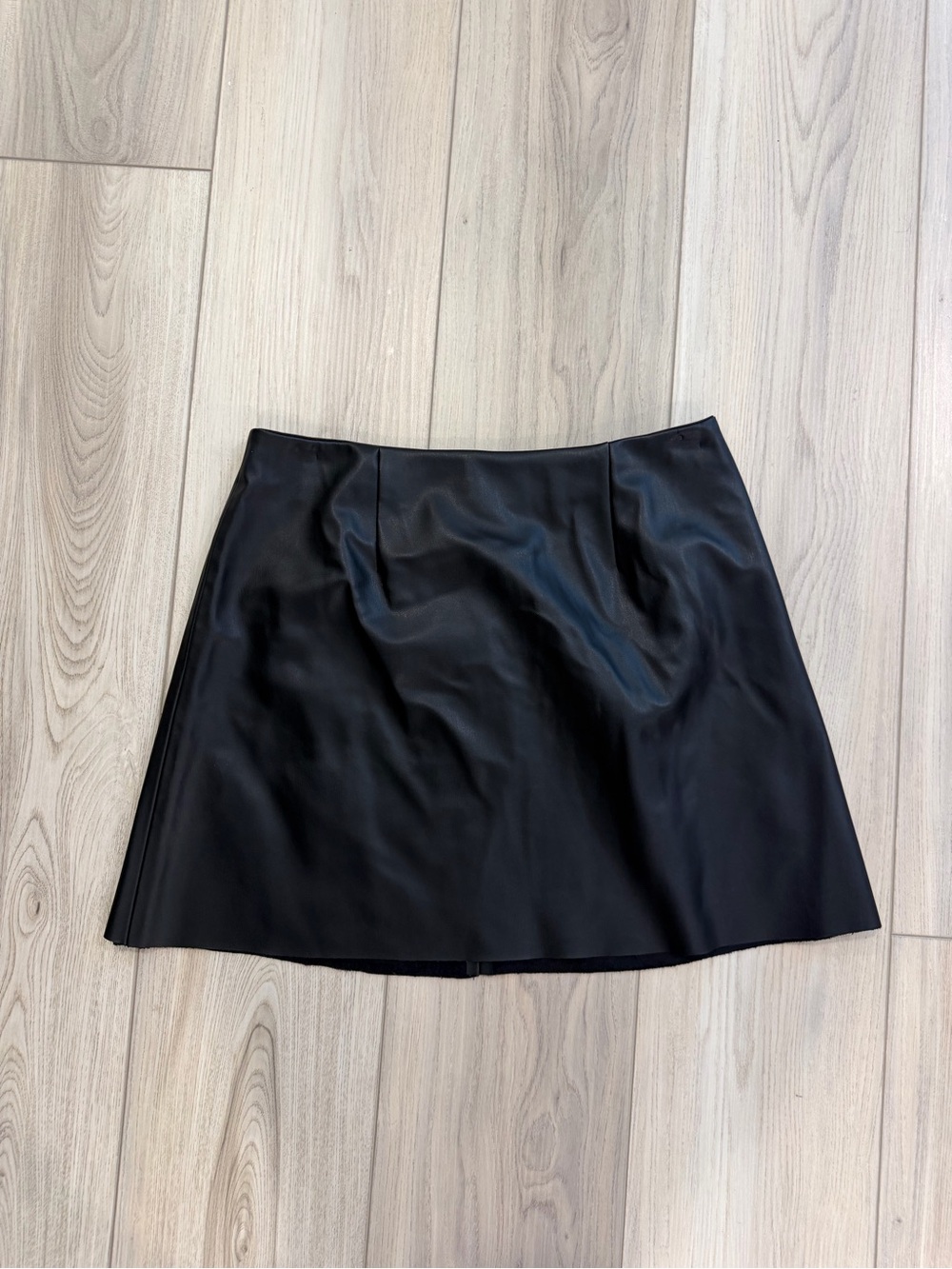 Black faux leather Mini Skirt - Women's Classic A-Line